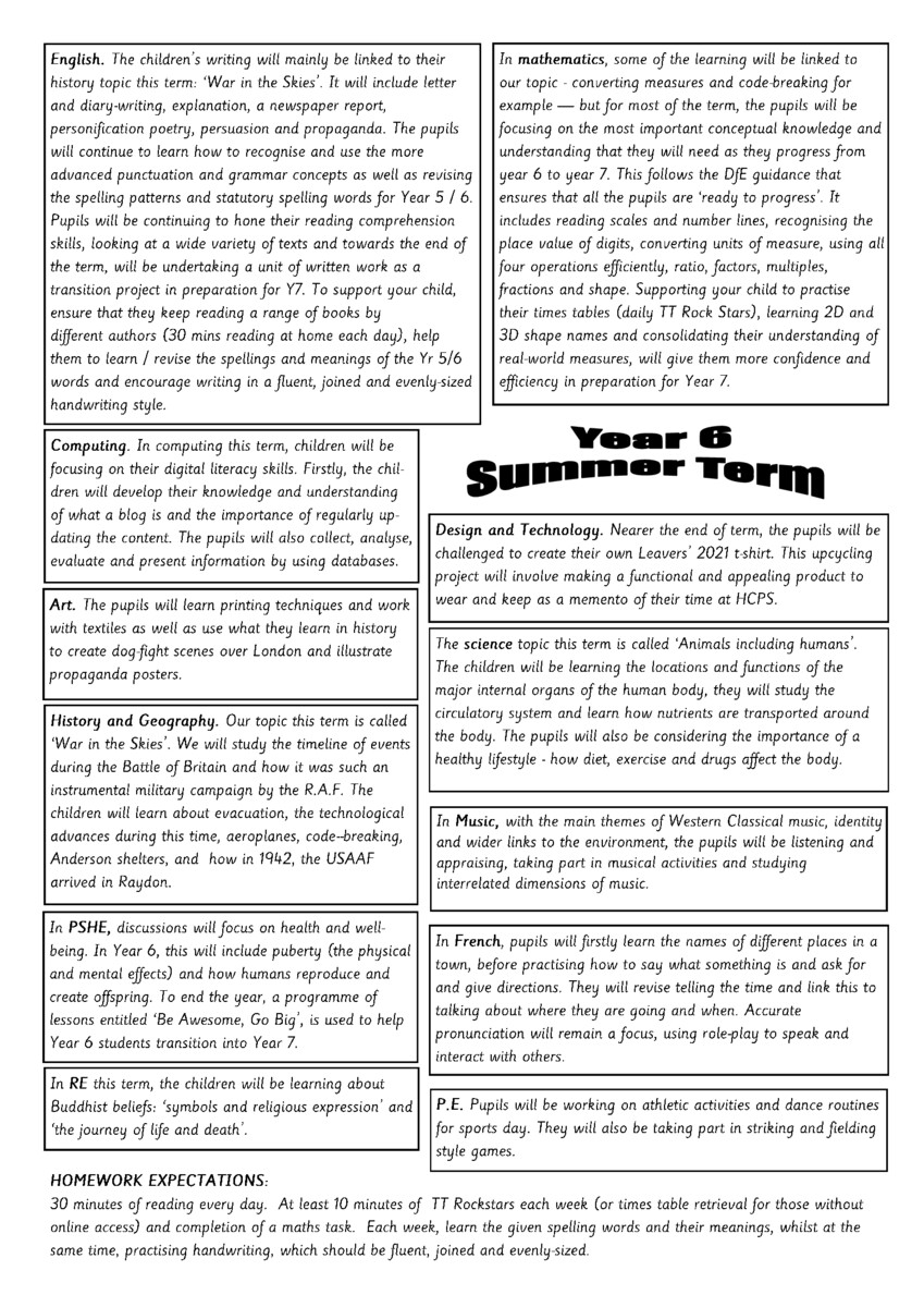 thumbnail of Summer 2022 – Year 6 Learning Poster
