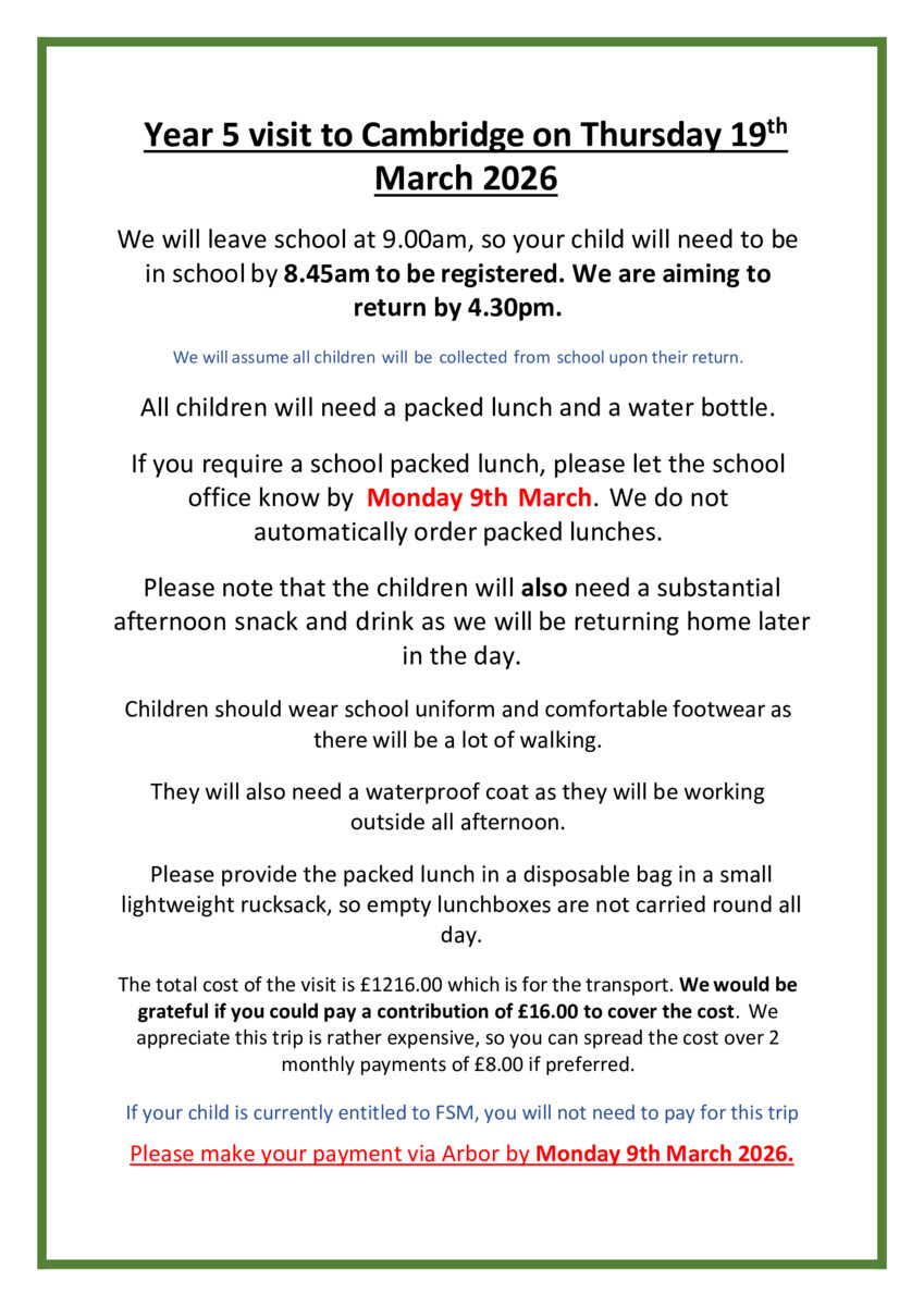 thumbnail of Year 5 visit to Cambridge on Thursday 13th March 2021
