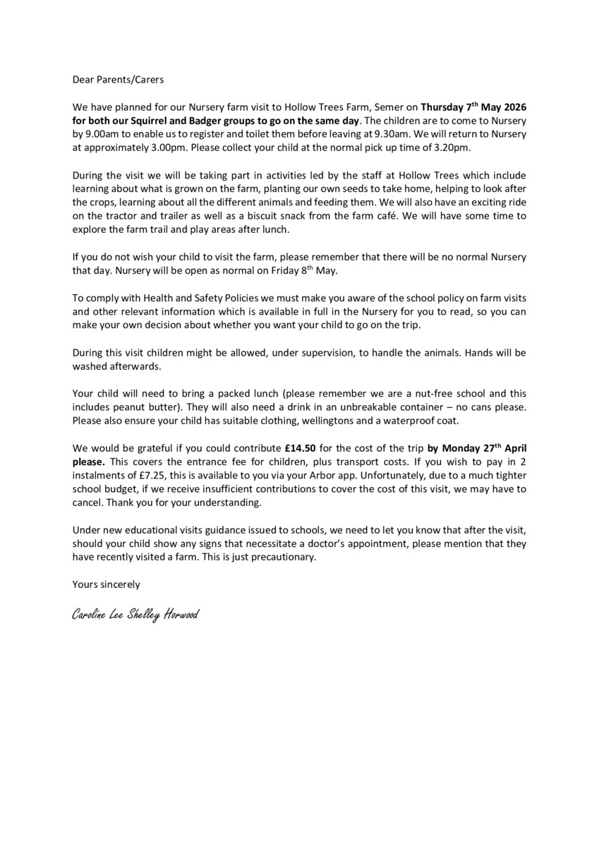 thumbnail of Nursery Hollow trees farm letter