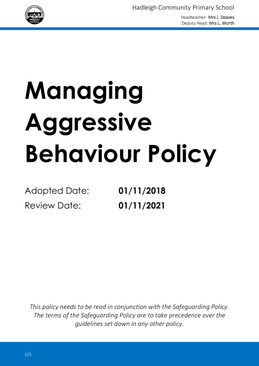 thumbnail of Managing Aggressive Behaviour Policy 2018-21